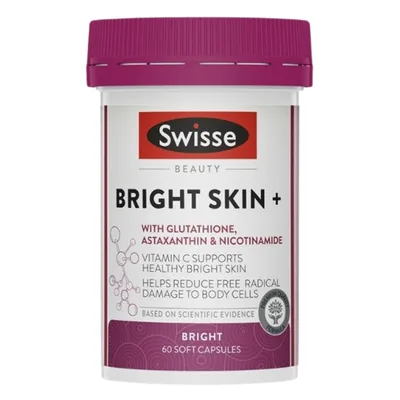 Swisse Beauty Bright Skin + 60 Capsules (With Glutathione Astaxanthin & Nicotinamide Vitamin C Support)